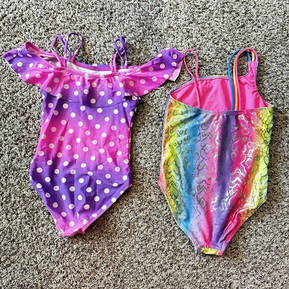 Set of Two Girls One Piece Swimsuits Wonder Nation & Okami Sz 6 Multicolor - Picture 2 of 10